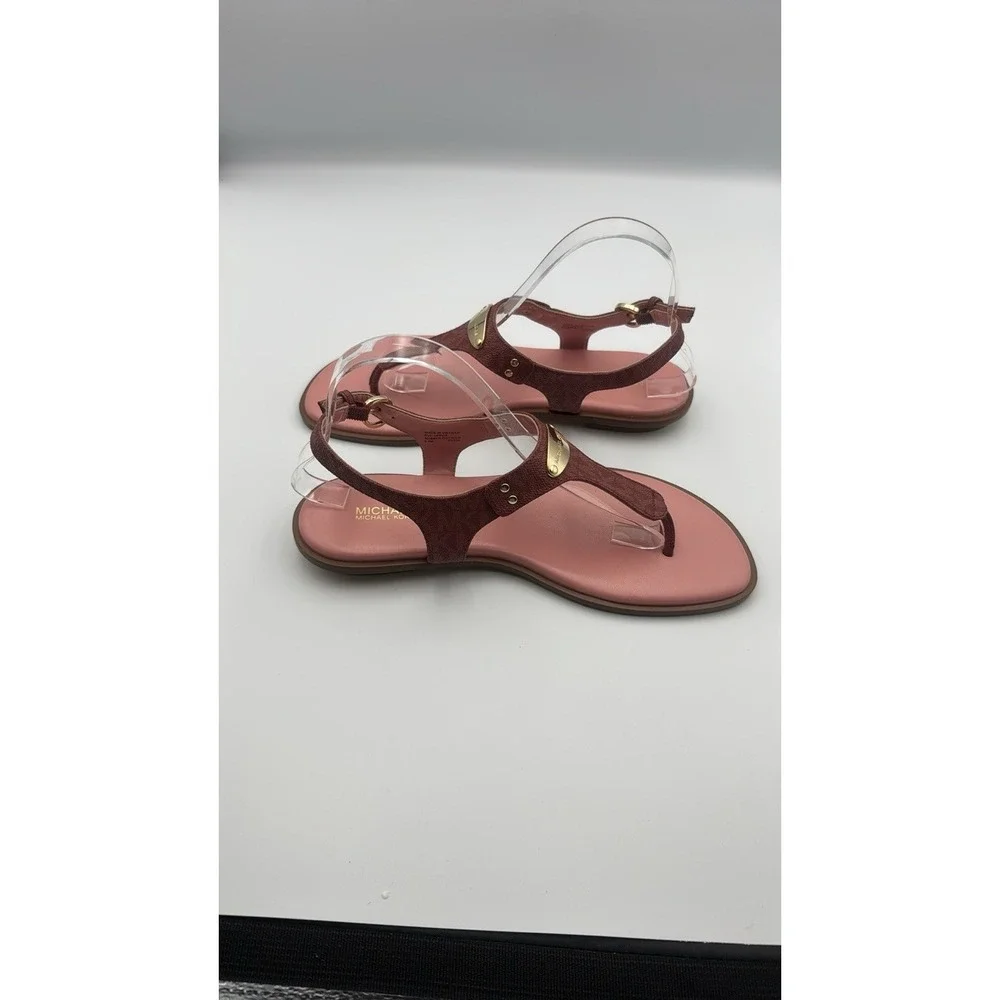 Michael‎ Kors Women's Sandals Size 9.5 Pink Gold T-Strap Slip On Summer Shoes